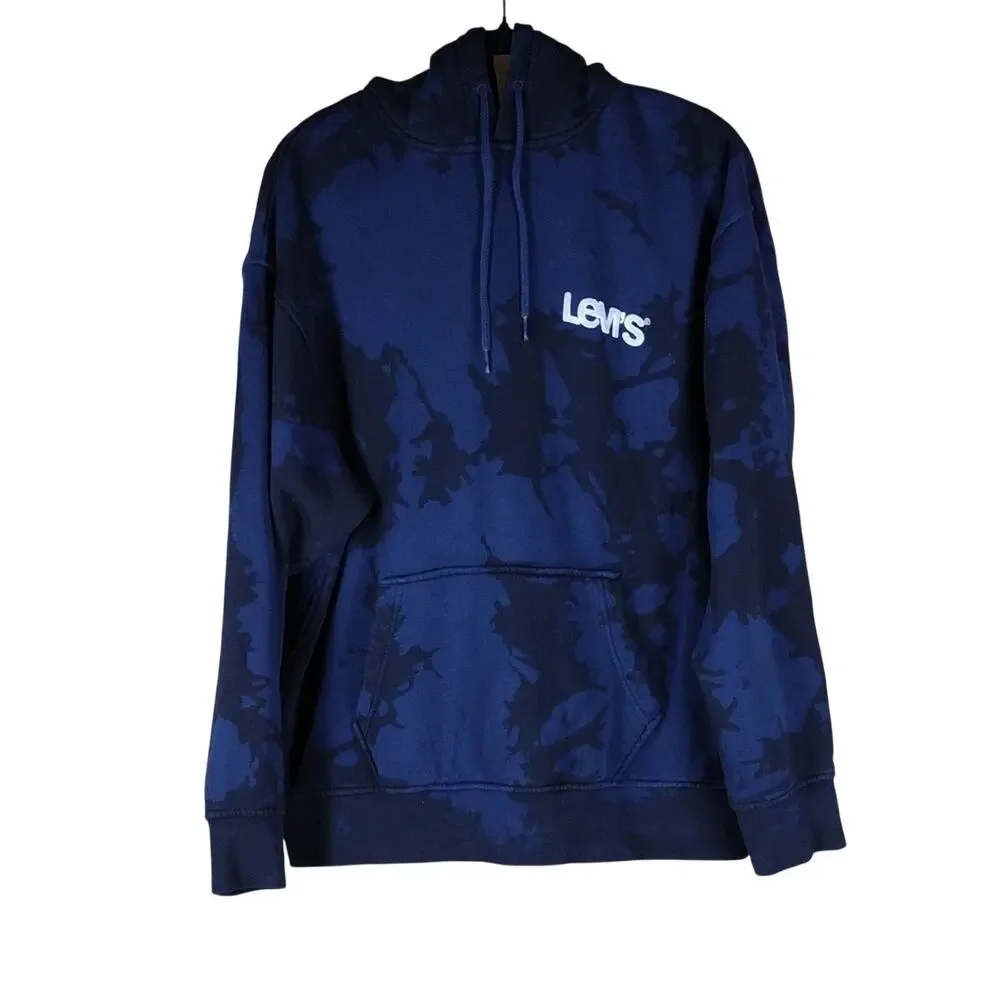 Levi’s Hoodie Men’s Large Navy Blue Tie-Dye Cotton Relaxed Casual Sweatshirt